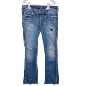Silver Jeans Frances 18” distressed bootcut jeans size w28